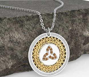 Citrine White Yellow Gold Celtic Trinity Knot Necklace