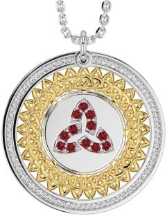 Ruby White Yellow Gold Celtic Trinity Knot Necklace