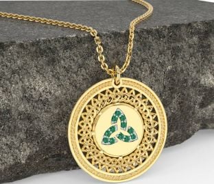 Emerald Gold Celtic Trinity Knot Necklace