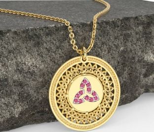 Pink Tourmaline Gold Celtic Trinity Knot Necklace