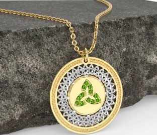 Peridot White Yellow Gold Celtic Trinity Knot Necklace