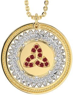 Ruby White Yellow Gold Celtic Trinity Knot Necklace