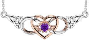 Amethyst Rose Gold Silver Celtic Trinity Knot Infinity Heart Claddagh Necklace