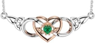 Emerald Rose Gold Silver Celtic Trinity Knot Infinity Heart Claddagh Necklace