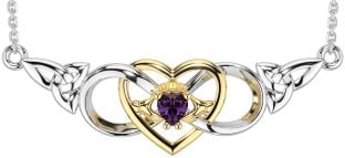 Alexandrit Aur Argint Celtic Trinity Knot Infinity Heart Colier Claddagh