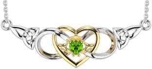 Peridot Gold Silver Celtic Trinity Knot Infinity Heart Claddagh Necklace