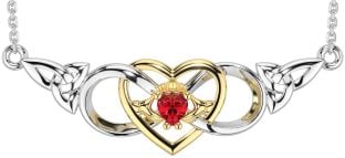 Ruby Gold Silver Celtic Trinity Knot Infinity Heart Claddagh Necklace