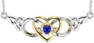 Sapphire Gold Silver Celtic Trinity Knot Infinity Heart Claddagh Necklace