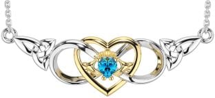 Topaz Gold Silver Celtic Trinity Knot Infinity Heart Claddagh Necklace