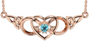 Aquamarine Rose Gold Silver Celtic Trinity Knot Infinity Heart Claddagh Necklace