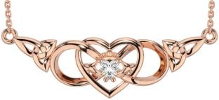 Diamond Rose Gold Silver Celtic Trinity Knot Infinity Heart Claddagh Necklace