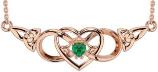 Emerald Rose Gold Silver Celtic Trinity Knot Infinity Heart Claddagh Necklace