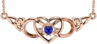 Sapphire Rose Gold Silver Celtic Trinity Knot Infinity Heart Claddagh Necklace