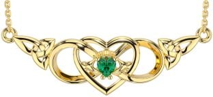 Emerald Gold Silver Celtic Trinity Knot Infinity Heart Claddagh Necklace