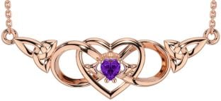 Amethyst Rose Gold keltisch Dreieinigkeit Knoten Unendlichkeit Herz Claddagh Halskette