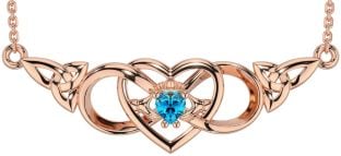 Topaz Rose Gold Celtic Trinity Knot Infinity Heart Claddagh Necklace