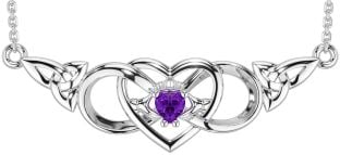 Amethyst Silver Celtic Trinity Knot Infinity Heart Claddagh Necklace