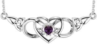 Alexandrite Silver Celtic Trinity Knot Infinity Heart Claddagh Necklace