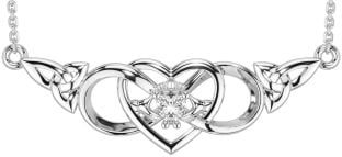 Diamond Silver Celtic Trinity Knot Infinity Heart Claddagh Necklace