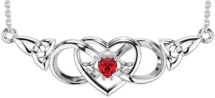 Ruby Silver Celtic Trinity Knot Infinity Heart Claddagh Necklace