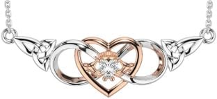 Diamond Rose Gold Silver Celtic Trinity Knot Infinity Heart Claddagh Necklace