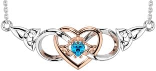 Topaz Rose Gold Silver Celtic Trinity Knot Infinity Heart Claddagh Necklace