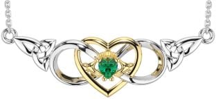 Emerald Gold Silver Celtic Trinity Knot Infinity Heart Claddagh Necklace