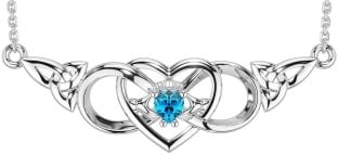 Topaz White Gold Celtic Trinity Knot Infinity Heart Claddagh Necklace