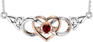 Granat Weiß Rose Gold keltisch Dreieinigkeit Knoten Unendlichkeit Herz Claddagh Halskette