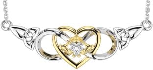 Diamant Wit Geel Goud Keltisch Drie-eenheid Knoop Oneindigheid Hart Claddagh Halsketting