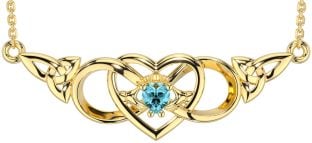 Aquamarine Gold Celtic Trinity Knot Infinity Heart Claddagh Necklace