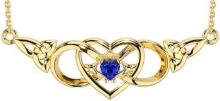 Saphir Gold keltisch Dreieinigkeit Knoten Unendlichkeit Herz Claddagh Halskette