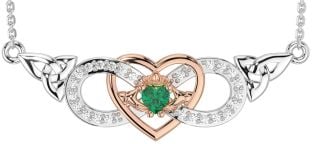 Diamond Emerald Rose Gold Silver Celtic Trinity Knot Infinity Heart Claddagh Necklace