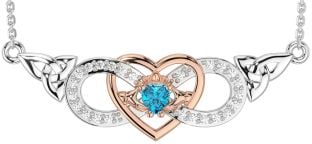 Diamond Topaz Rose Gold Silver Celtic Trinity Knot Infinity Heart Claddagh Necklace