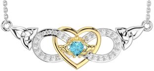 Diamond Aquamarine Gold Silver Celtic Trinity Knot Infinity Heart Claddagh Necklace