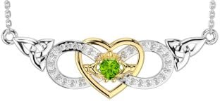 Diamant Peridoot Goud Zilver Keltisch Drie-eenheid Knoop Oneindigheid Hart Claddagh Halsketting