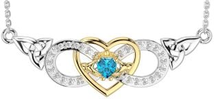 Diamond Topaz Gold Silver Celtic Trinity Knot Infinity Heart Claddagh Necklace