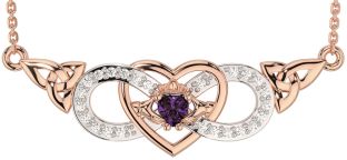 Diamond Alexandrite Rose Gold Silver Celtic Trinity Knot Infinity Heart Claddagh Necklace