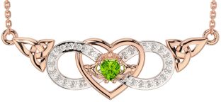 Diamond Peridot Rose Gold Silver Celtic Trinity Knot Infinity Heart Claddagh Necklace