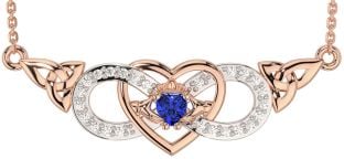 Diamond Sapphire Rose Gold Silver Celtic Trinity Knot Infinity Heart Claddagh Necklace