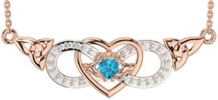 Diamond Topaz Rose Gold Silver Celtic Trinity Knot Infinity Heart Claddagh Necklace