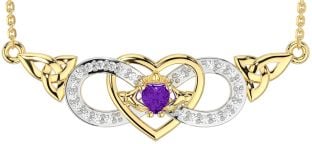 Diamond Amethyst Gold Silver Celtic Trinity Knot Infinity Heart Claddagh Necklace