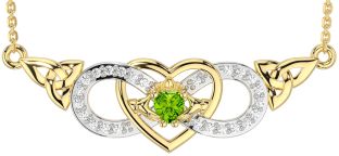 Diamond Peridot Gold Silver Celtic Trinity Knot Infinity Heart Claddagh Necklace