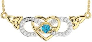 Diamond Topaz Gold Silver Celtic Trinity Knot Infinity Heart Claddagh Necklace