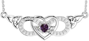 Diamond Alexandrite Silver Celtic Trinity Knot Infinity Heart Claddagh Necklace