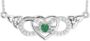 Diamond Emerald Silver Celtic Trinity Knot Infinity Heart Claddagh Necklace