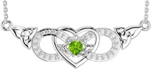 Diamant Péridot Argent celtique Trinité Noeud Infini Cœur Claddagh Collier