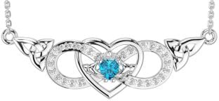 Diamond Topaz Silver Celtic Trinity Knot Infinity Heart Claddagh Necklace