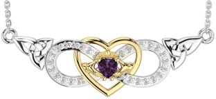 Diamond Alexandrite Gold Silver Celtic Trinity Knot Infinity Heart Claddagh Necklace