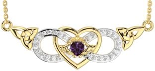 Diamond Alexandrite Gold Celtic Trinity Knot Infinity Heart Claddagh Necklace